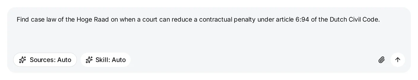 The question field with a question about the reduction of a contractual penalty under article 6:94 of the Dutch Civil Code, the Sources: Auto and Skill: Auto chips, the paperclip and the arrow button